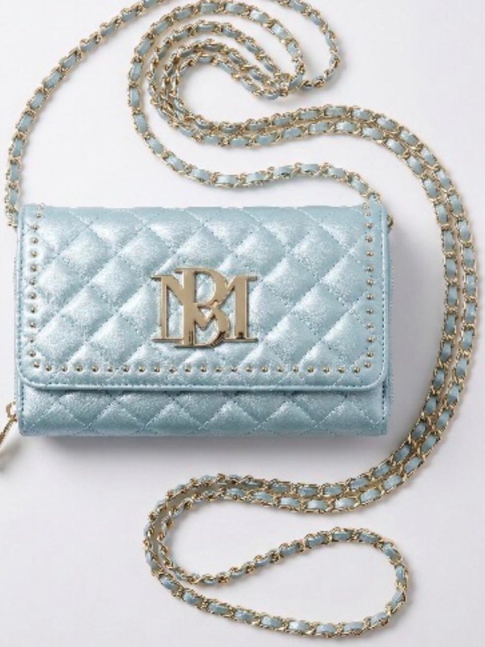 Badgley Mischka Blue and Gold Quilted Crossbody Cinderella Bag - Picture 2 of 9